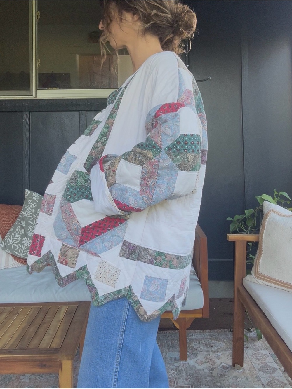 Vintage Quilt Jacket Coat Quilted Patchwork paisley floral White Multi handmade